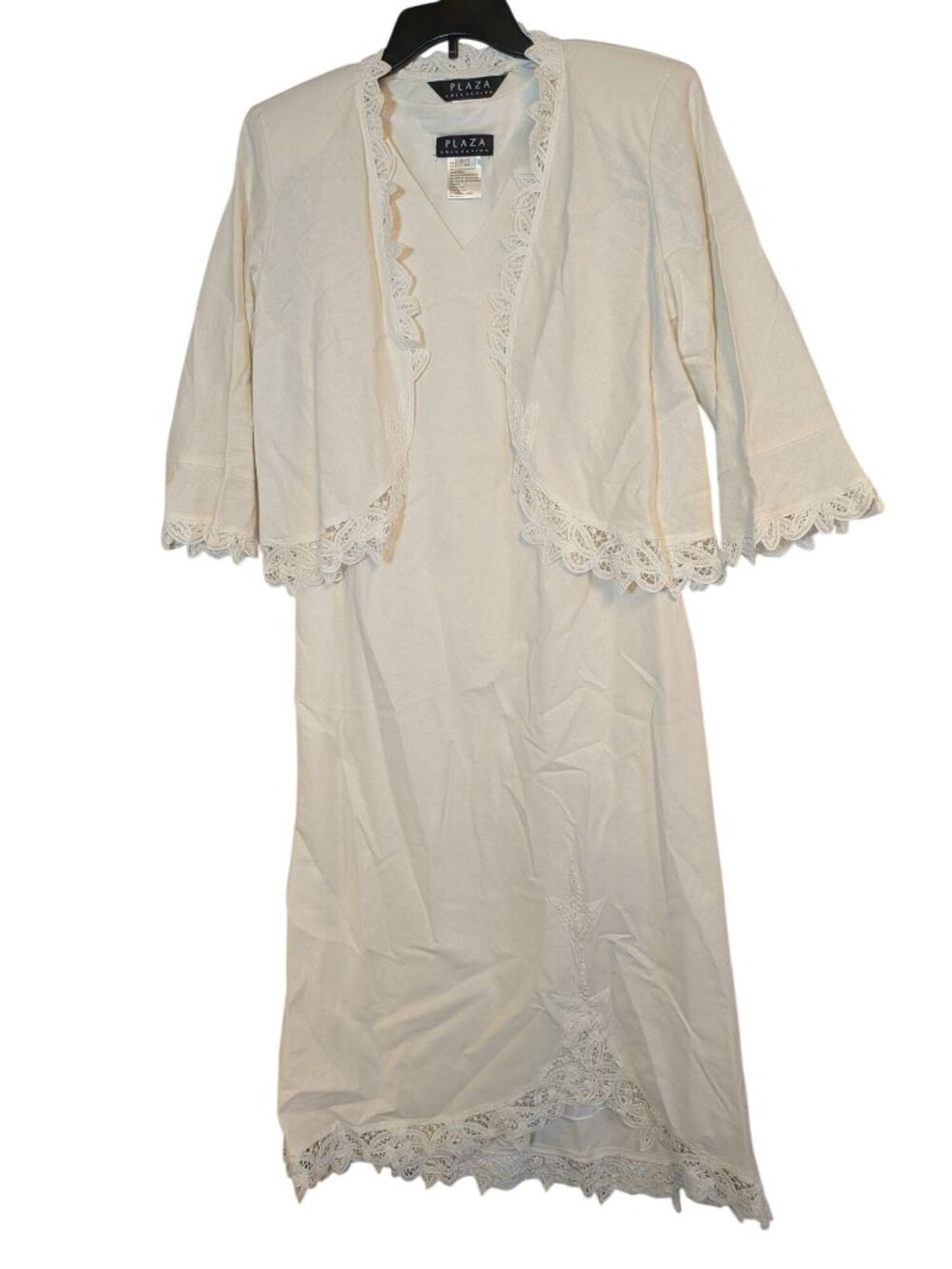 Plaza Collection Womens Cream Lace-Trimmed Dress & Jacket Set Size 8 Elegant For